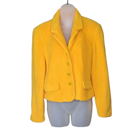 Vintage Jackets & Blazers - Vintage Yellow Cropped Fleece Jacket Medium Vibrant Express
